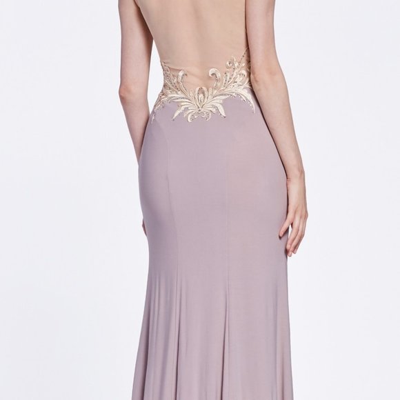 Illusion Neck Lace Bodice Sheath Prom Dress CD43 - Picture 3 of 5